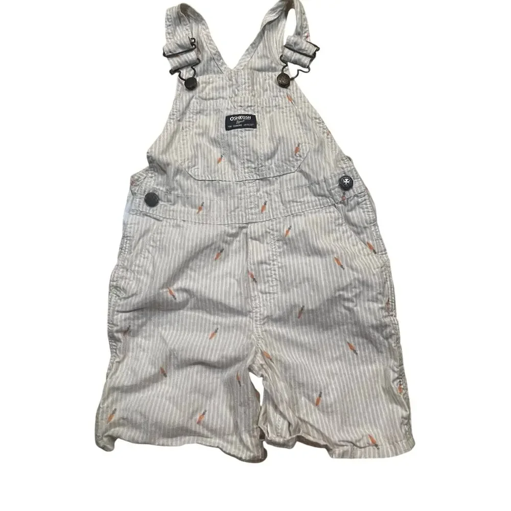 OshKosh B’gosh Boy 4T Toddler Overalls‎ Carrot Print Striped Spring Easter